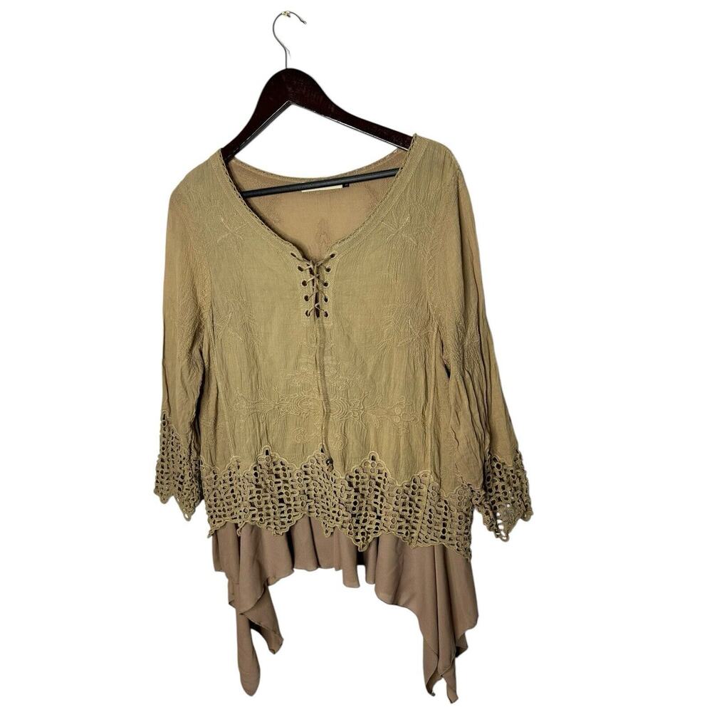 Origami By Vivien Asymmetrical Knit‎ And Lace tie neck boho medium/large
